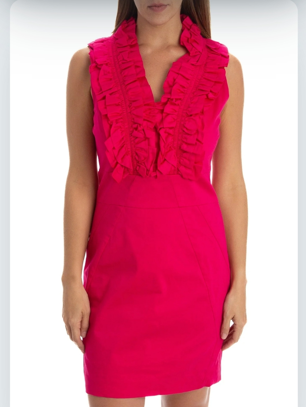 Ted Baker Ruffled V-Neck Sleeveless Dress in Bright Pink